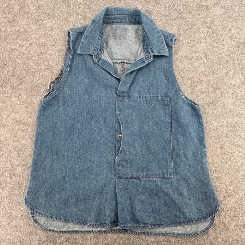 Unbranded Vest Womens 17 Asymmetrical Single Button Blue Denim Frayed EUC